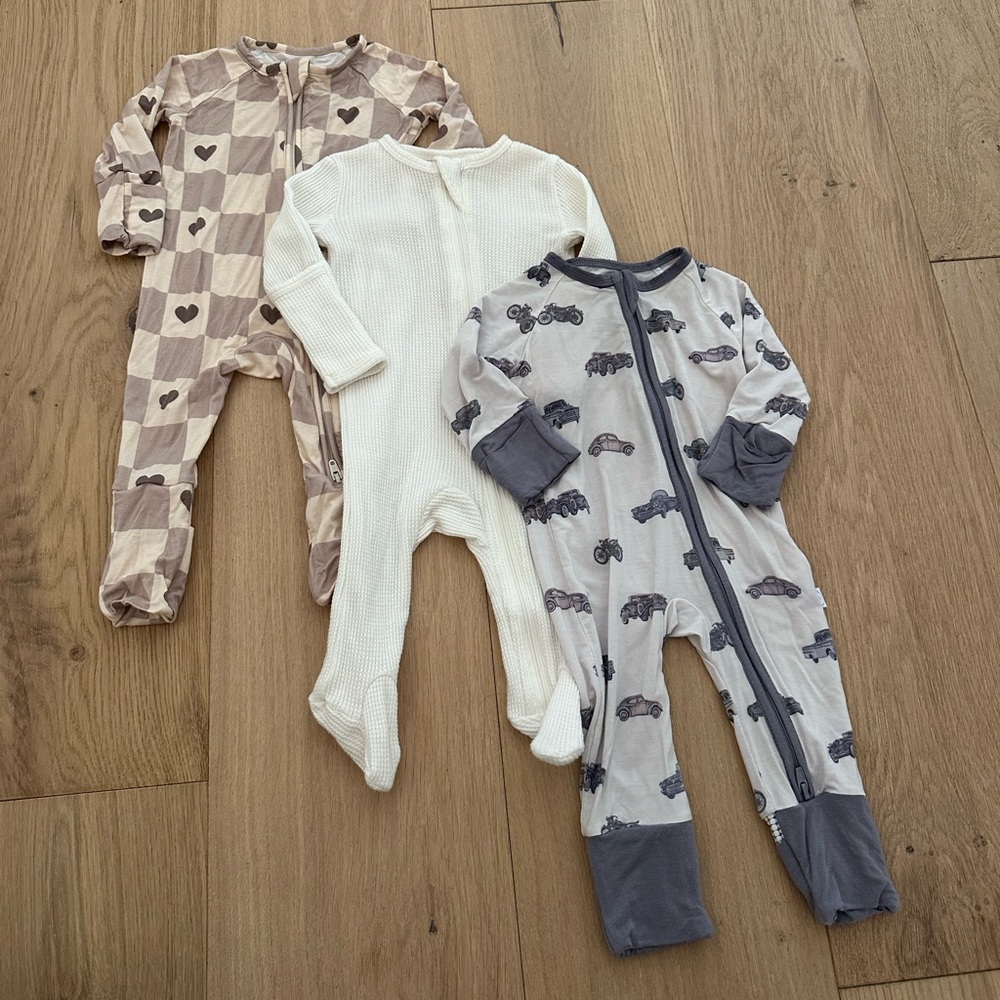 Set of 3 baby Zipper Pajamas Spearmint Baby, Forever French & Dreamy Skies Baby
